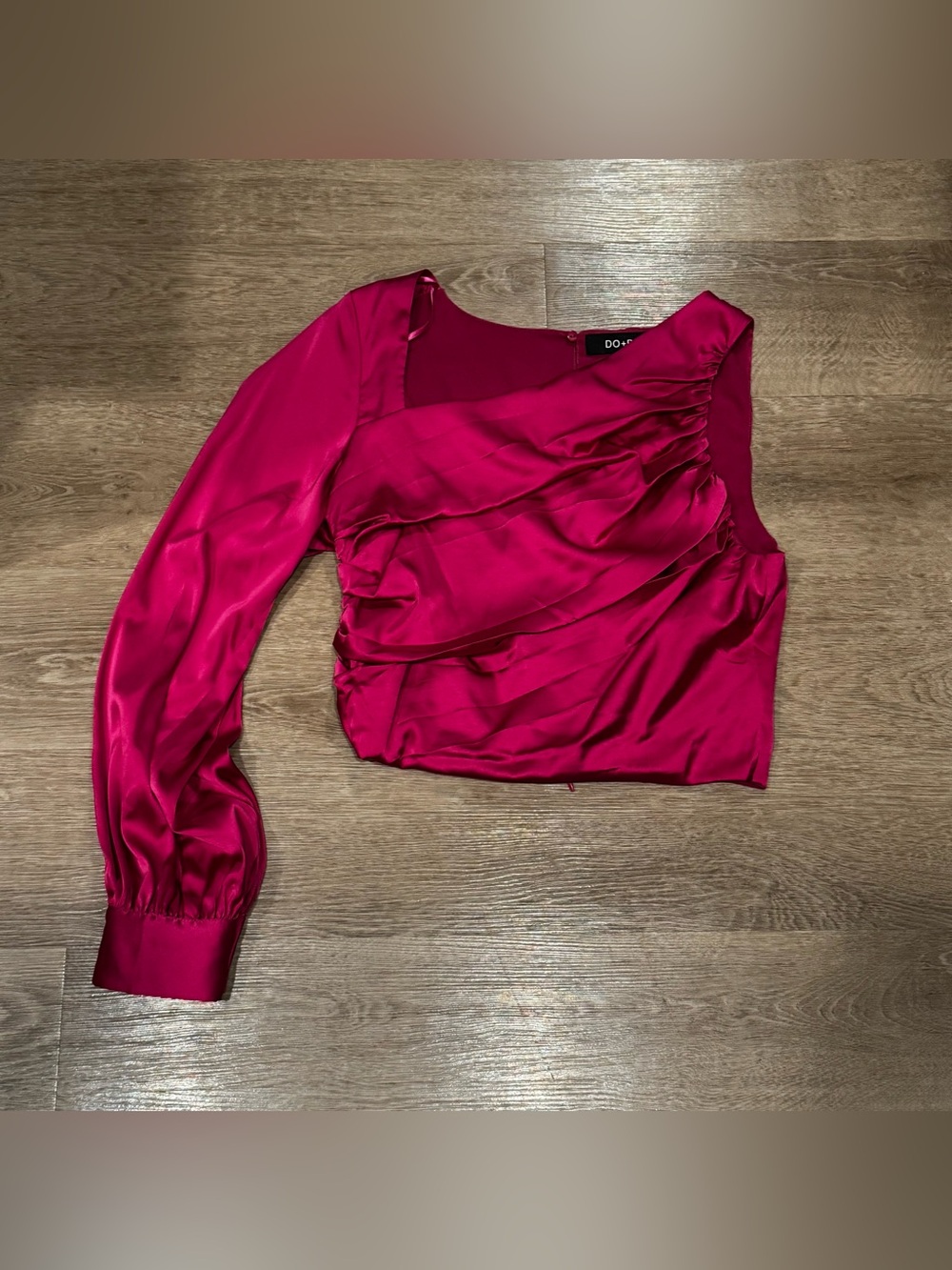 DO+BE Magenta One-Shoulder Satin Ruched Blouse
